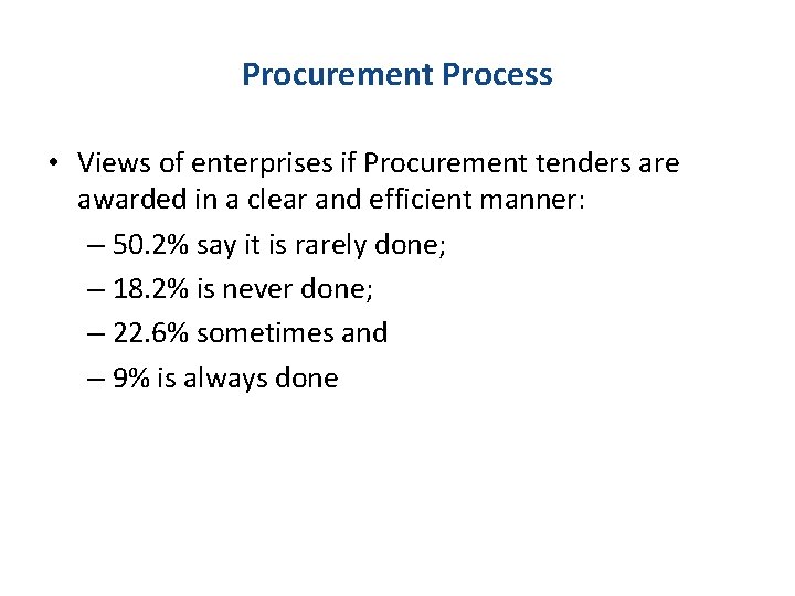 Procurement Process • Views of enterprises if Procurement tenders are awarded in a clear