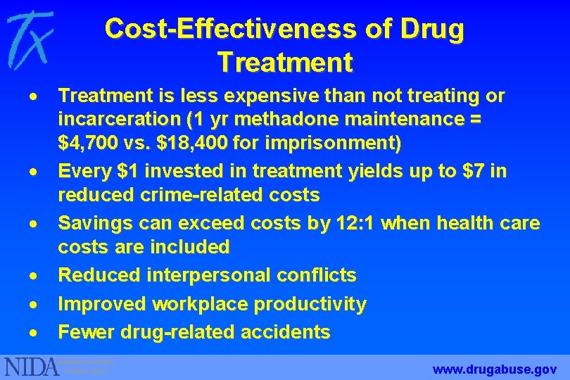 Cost-Effectiveness of Drug Treatment · Treatment is less expensive than not treating or incarceration