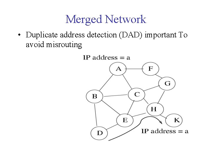 Merged Network • Duplicate address detection (DAD) important To avoid misrouting 