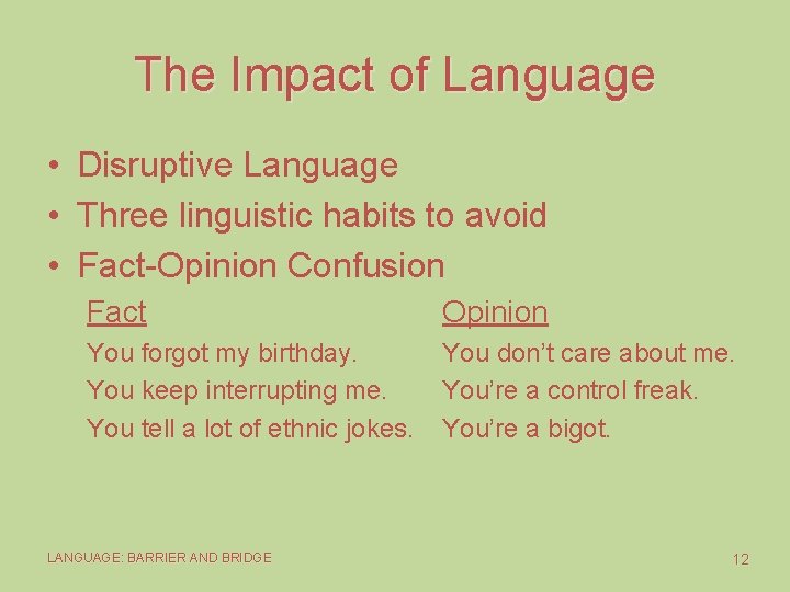 The Impact of Language • Disruptive Language • Three linguistic habits to avoid •