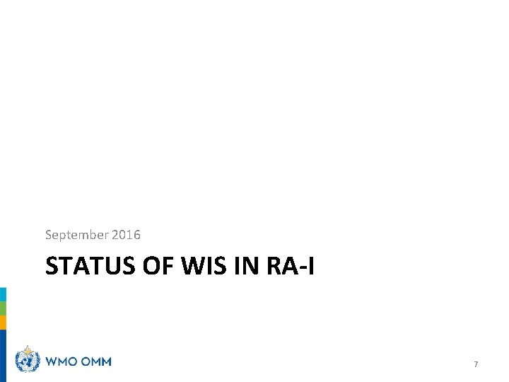 September 2016 STATUS OF WIS IN RA-I 7 