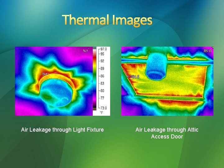 Thermal Images Air Leakage through Light Fixture Air Leakage through Attic Access Door 