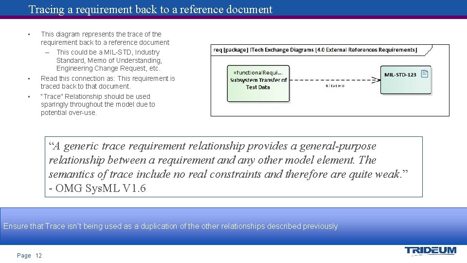 Tracing a requirement back to a reference document • • • This diagram represents