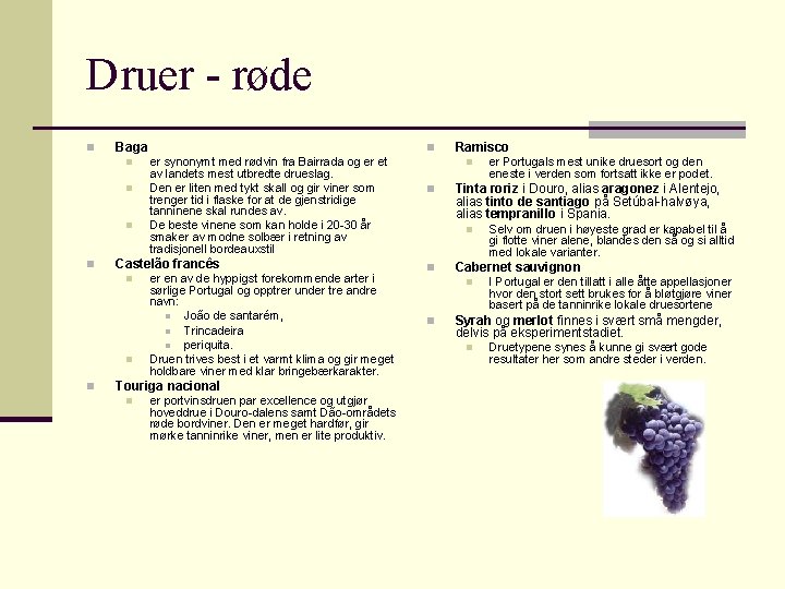 Druer - røde n Baga n n er synonymt med rødvin fra Bairrada og