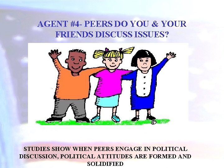AGENT #4 - PEERS DO YOU & YOUR FRIENDS DISCUSS ISSUES? STUDIES SHOW WHEN