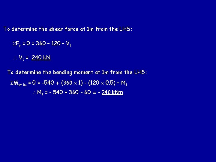 To determine the shear force at 1 m from the LHS: Fy = 0