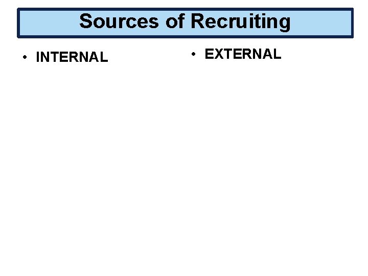 Sources of Recruiting • INTERNAL • EXTERNAL 