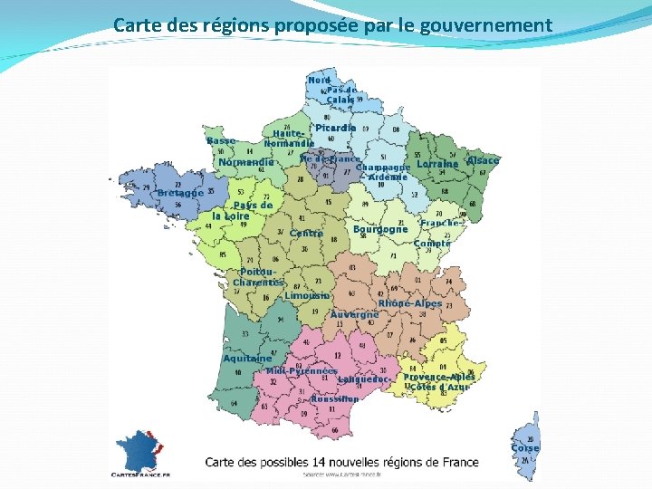 Carte des régions proposée par le gouvernement 