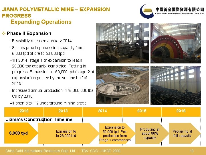 JIAMA POLYMETALLIC MINE – EXPANSION PROGRESS Expanding Operations v Phase II Expansion – Feasibility