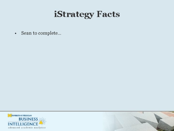 i. Strategy Facts • Sean to complete… 