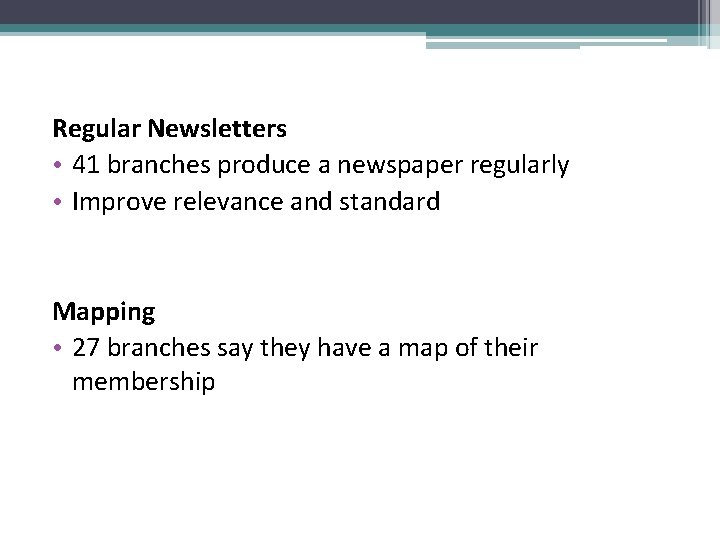 Regular Newsletters • 41 branches produce a newspaper regularly • Improve relevance and standard