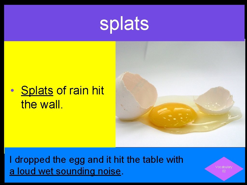 splats • Splats of rain hit the wall. I dropped the egg and it