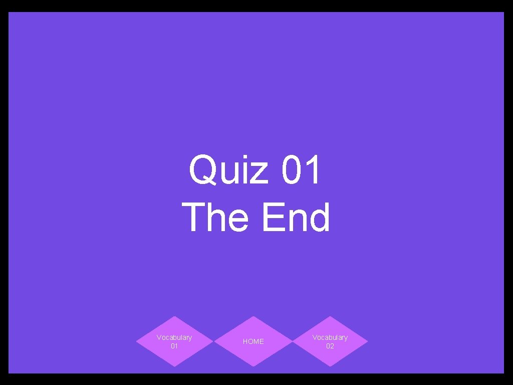 Quiz 01 The End Vocabulary 01 HOME Vocabulary 02 