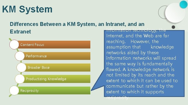 KM System Differences Between a KM System, an Intranet, and an Information technology, the