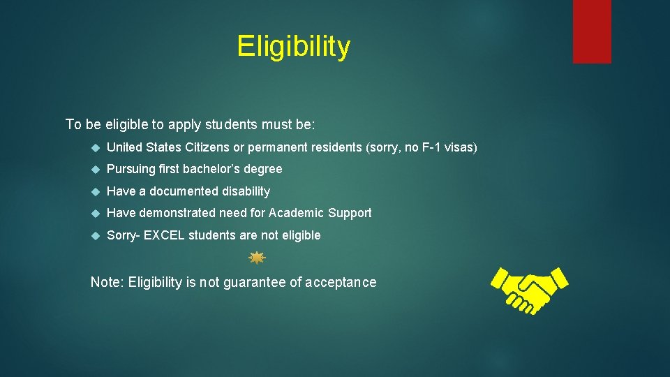 Eligibility To be eligible to apply students must be: United States Citizens or permanent