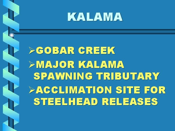 KALAMA ØGOBAR CREEK ØMAJOR KALAMA SPAWNING TRIBUTARY ØACCLIMATION SITE FOR STEELHEAD RELEASES 