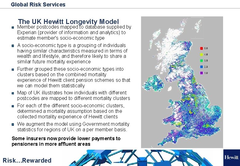 Global Risk Services The UK Hewitt Longevity Model Member postcodes mapped to database supplied