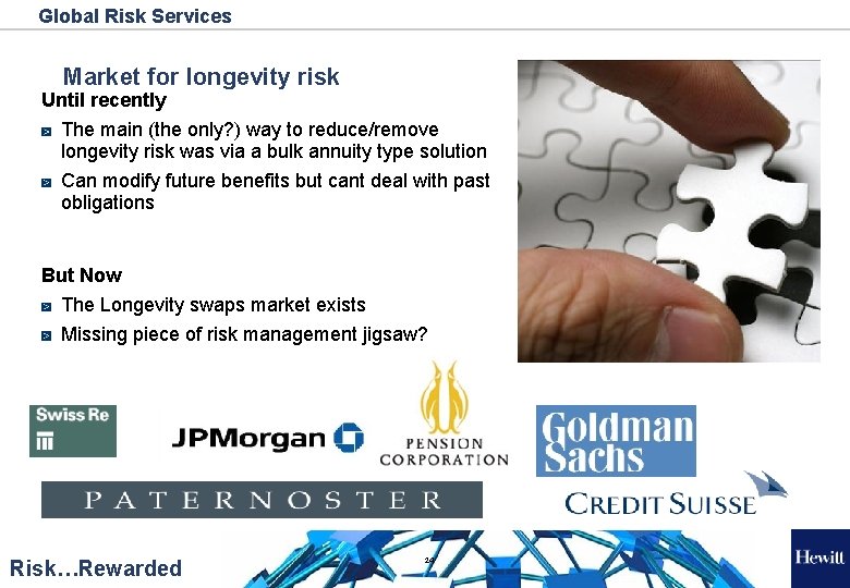 Global Risk Services Market for longevity risk Until recently The main (the only? )