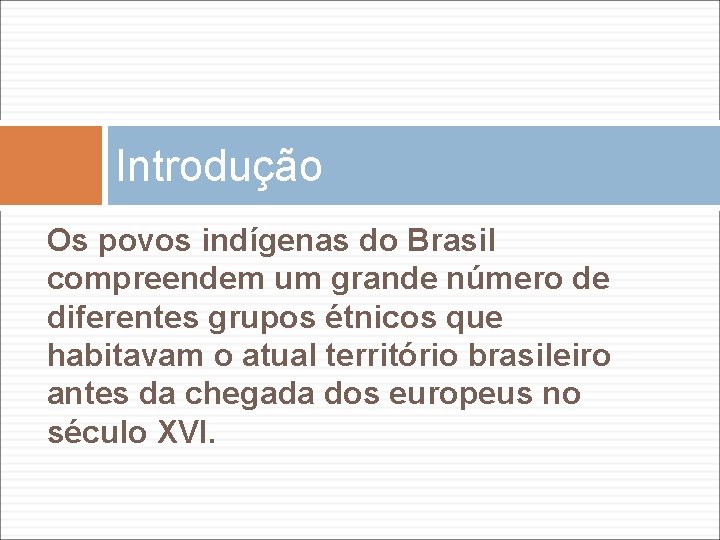 Introdução Os povos indígenas do Brasil compreendem um grande número de diferentes grupos étnicos