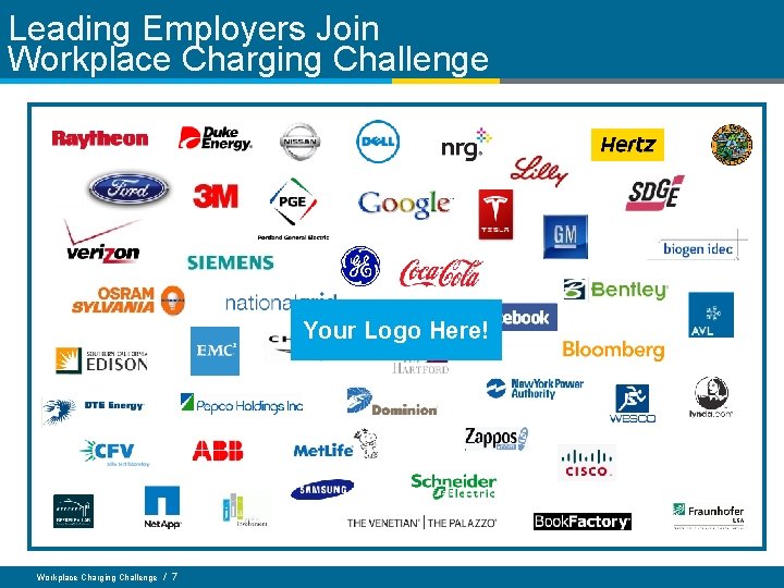 Leading Employers Join Workplace Charging Challenge Your Logo Here! Workplace Charging Challenge / 7