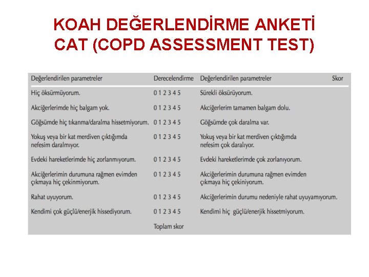 KOAH DEĞERLENDİRME ANKETİ CAT (COPD ASSESSMENT TEST) 