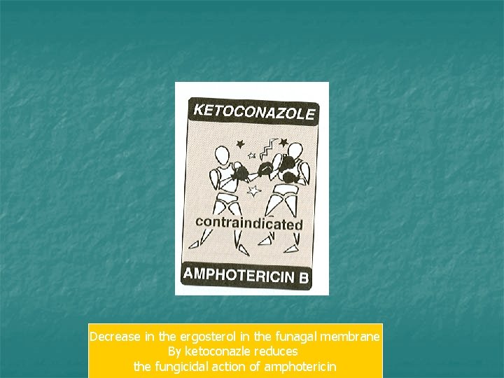 Decrease in the ergosterol in the funagal membrane By ketoconazle reduces the fungicidal action