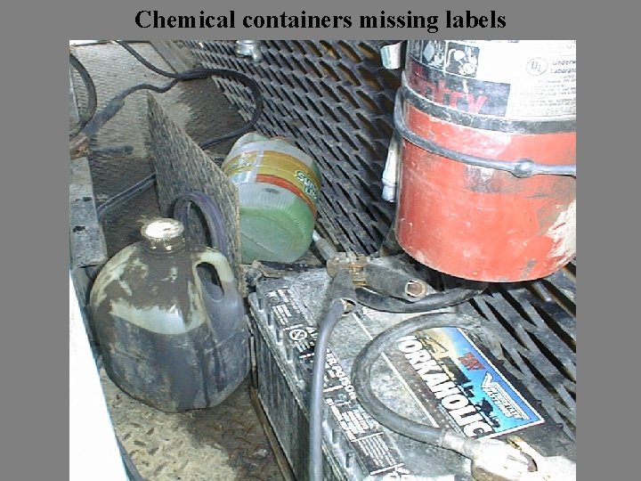 Chemical containers missing labels 