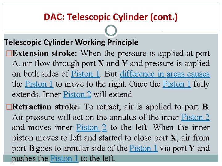 DAC: Telescopic Cylinder (cont. ) Telescopic Cylinder Working Principle �Extension stroke: When the pressure DAC: Telescopic Cylinder (cont. ) Telescopic Cylinder Working Principle �Extension stroke: When the pressure