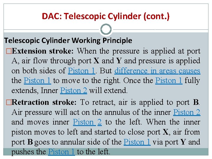 DAC: Telescopic Cylinder (cont. ) Telescopic Cylinder Working Principle �Extension stroke: When the pressure