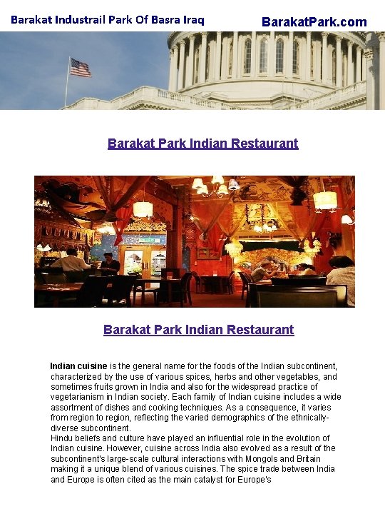 Barakat Industrail Park Of Basra Iraq Barakat. Park. com Barakat Park Indian Restaurant Indian