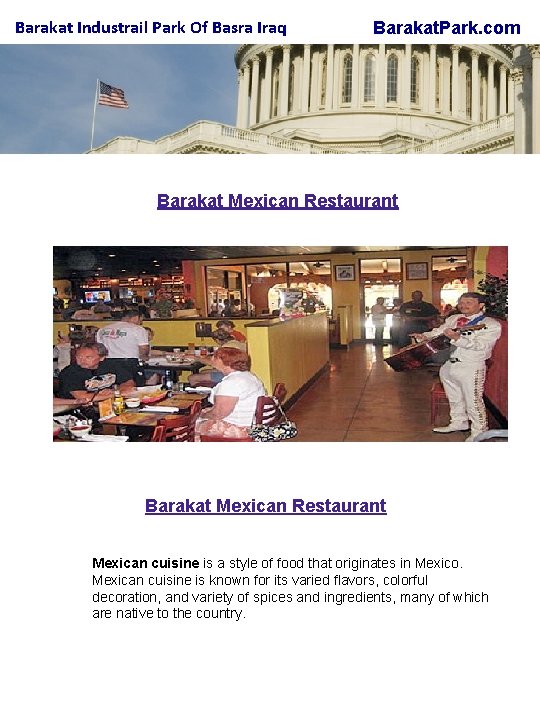 Barakat Industrail Park Of Basra Iraq Barakat. Park. com Barakat Mexican Restaurant Mexican cuisine