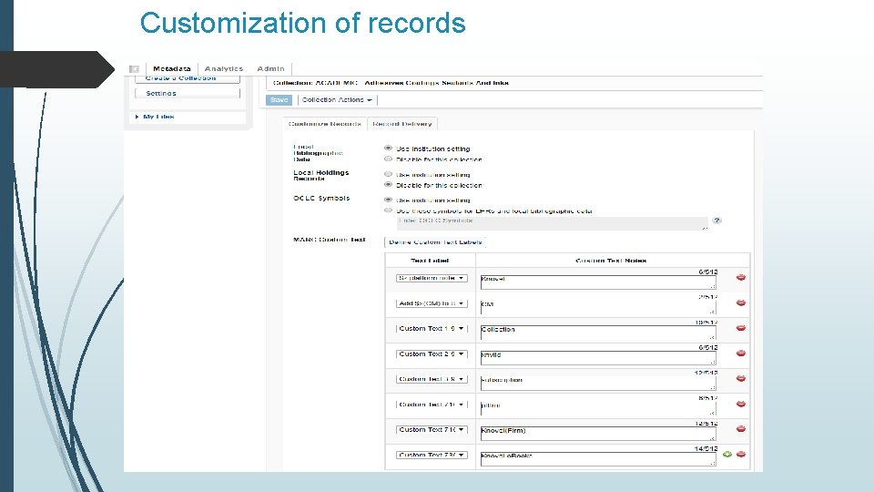 Customization of records 
