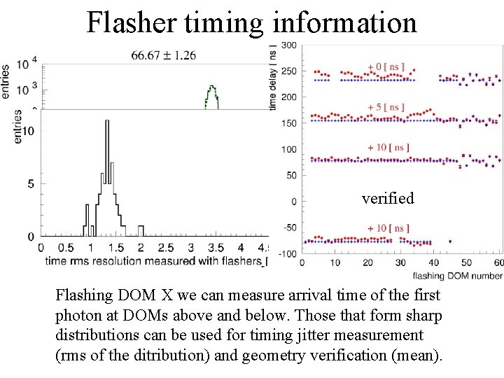 Flasher timing information Nearby or in clear ice followsverified expectation from geometry Flashing DOM