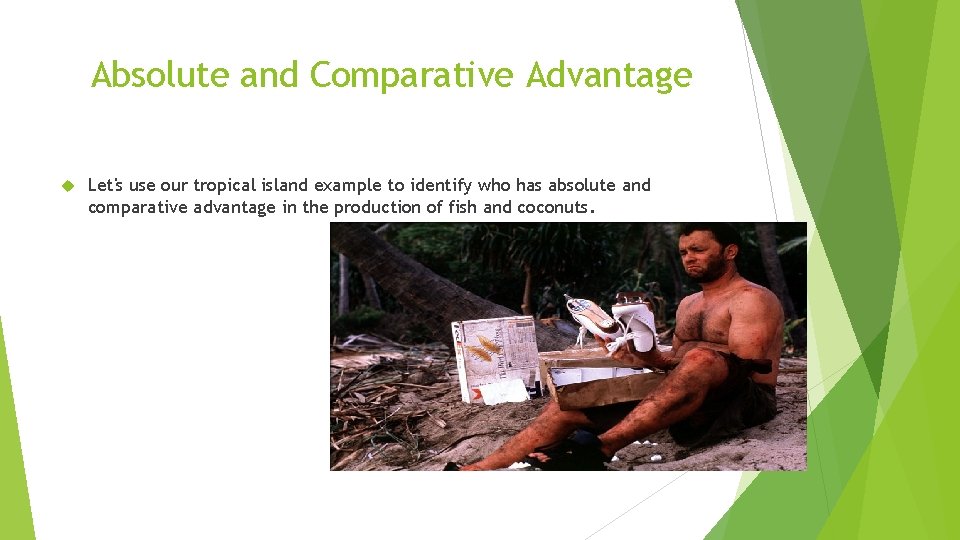 Absolute and Comparative Advantage Let's use our tropical island example to identify who has