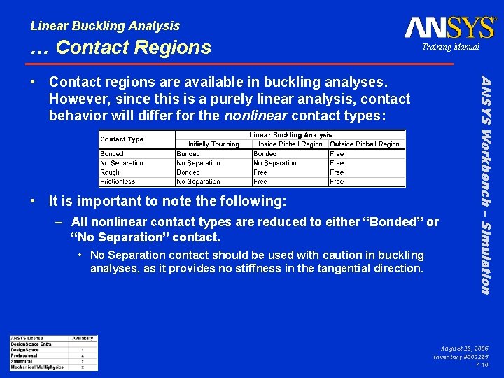 Linear Buckling Analysis … Contact Regions Training Manual • It is important to note
