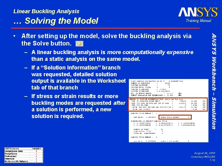 Linear Buckling Analysis … Solving the Model Training Manual – A linear buckling analysis