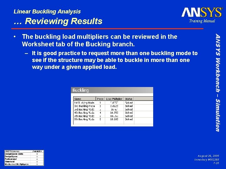 Linear Buckling Analysis … Reviewing Results Training Manual – It is good practice to