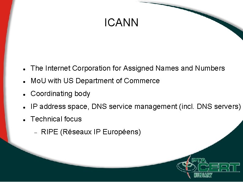 ICANN The Internet Corporation for Assigned Names and Numbers Mo. U with US Department