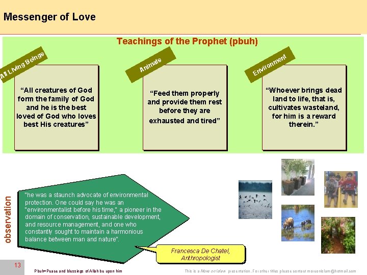 Messenger of Love 13 Teachings of the Prophet (pbuh) ing A in Be gs