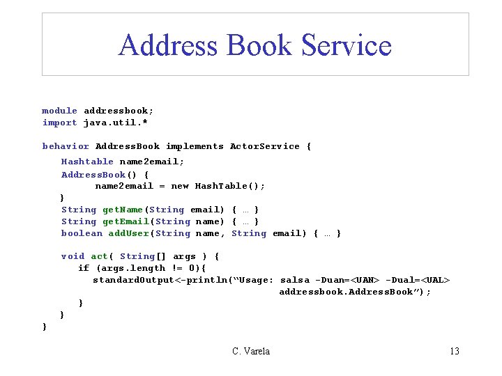 Address Book Service module addressbook; import java. util. * behavior Address. Book implements Actor.