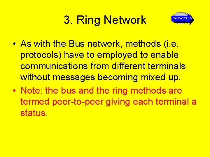 3. Ring Network • As with the Bus network, methods (i. e. protocols) have