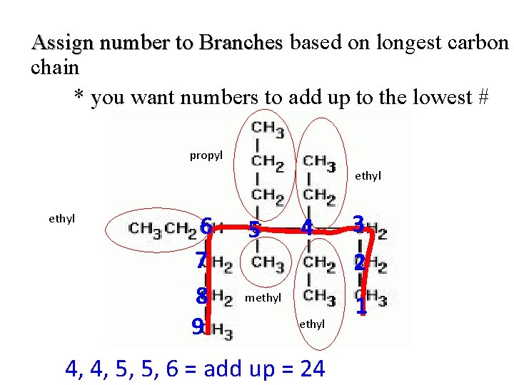 Assign number to Branches based on longest carbon chain * you want numbers to
