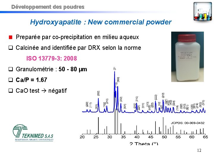 Développement des poudres Hydroxyapatite : New commercial powder Preparée par co-precipitation en milieu aqueux