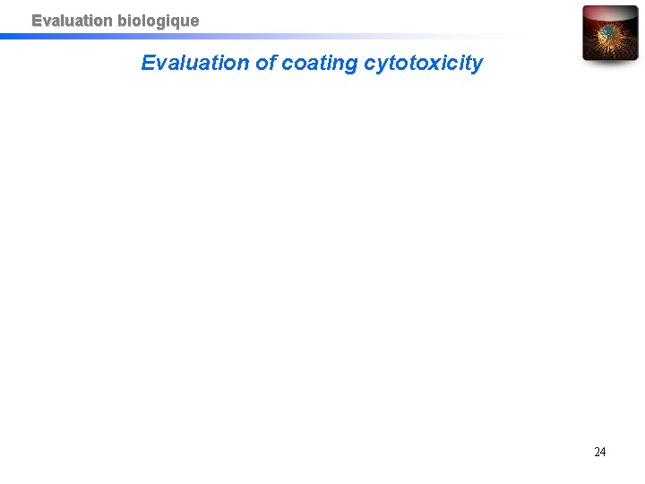 Evaluation biologique Evaluation of coating cytotoxicity 24 