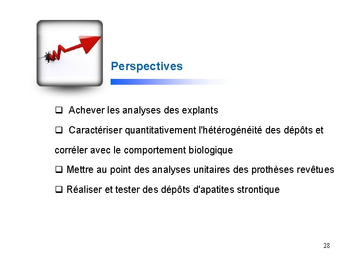 Perspectives Achever les analyses des explants Caractériser quantitativement l'hétérogénéité des dépôts et corréler avec