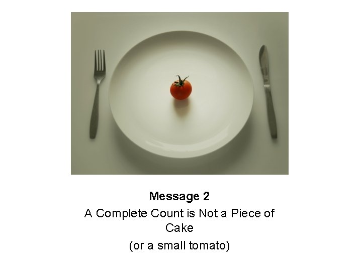 Message 2 A Complete Count is Not a Piece of Cake (or a small