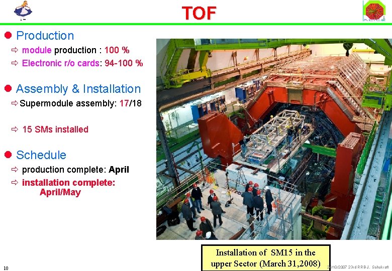 TOF l Production ð module production : 100 % ð Electronic r/o cards: 94