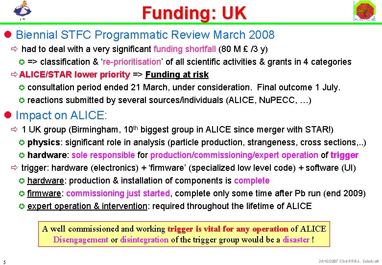 Funding: UK l Biennial STFC Programmatic Review March 2008 ð had to deal with