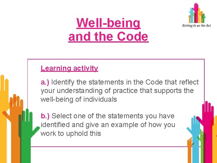 Well-being and the Code Learning activity a. ) Identify the statements in the Code