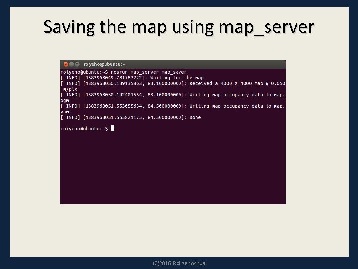 Saving the map using map_server (C)2016 Roi Yehoshua 